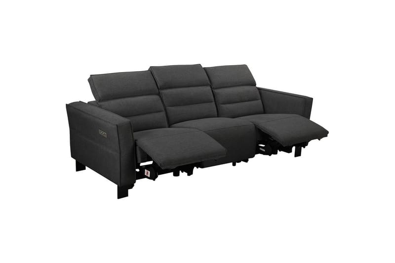Reclinersofa uten hjørne Loft24 Sofa 3-seter Loft24 Carpari med 2 elektriske reclinere Grå Belfast-stoff - Møbler - Sofaer - Reclinersofaer