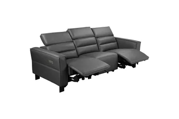 Reclinersofa uten hjørne Loft24 Sofa 3-seter Loft24 Carpari med 2 elektriske reclinere Grå Kunstskinn - Møbler - Sofaer - Reclinersofaer