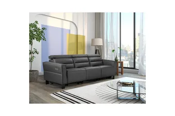 Reclinersofa uten hjørne Loft24 Sofa 3-seter Loft24 Carpari med 2 elektriske reclinere Grå Kunstskinn - Møbler - Sofaer - Reclinersofaer