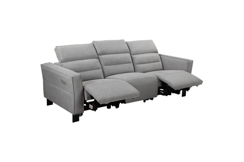 Reclinersofa uten hjørne Loft24 Sofa 3-seter Loft24 Carpari med 2 elektriske reclinere Grå1 Belfast-stoff - Møbler - Sofaer - Reclinersofaer