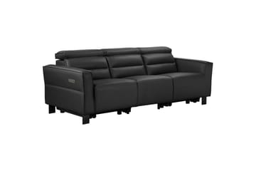 Reclinersofa uten hjørne Loft24 Sofa 3-seter Loft24 Carpari med 2 elektriske reclinere Svart Kunstskinn - Møbler - Sofaer - Reclinersofaer