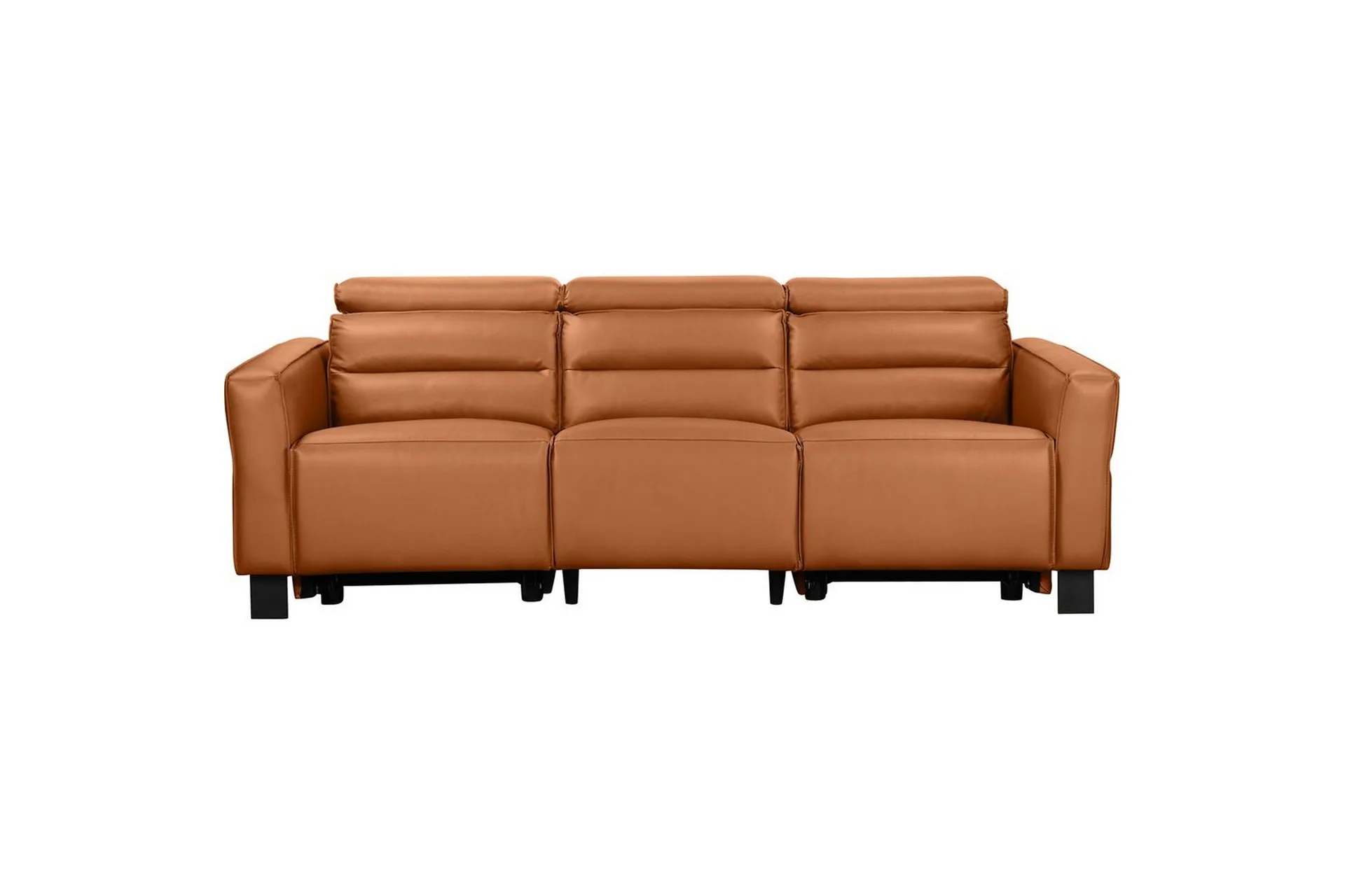 Reclinersofa uten hjørne Loft24 Sofa 3-seter Loft24 Carpari med 2 manuelle oppfellbare fotstøtter Brun Kunstskinn -