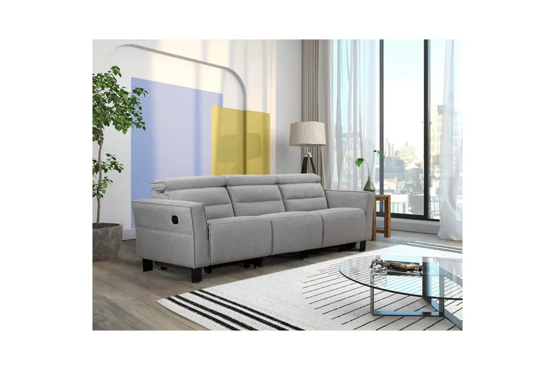 Reclinersofa uten hjørne Loft24 Sofa 3-seter Loft24 Carpari med 2 manuelle oppfellbare fotstøtter Grå1 Belfast-stoff - Møbler - Sofaer - Reclinersofaer - 3 seters kinosofa & reclinersofa