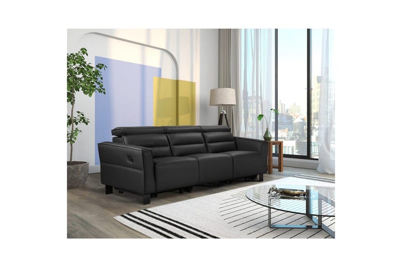 Reclinersofa uten hjørne Loft24 Sofa 3-seter Loft24 Carpari med 2 manuelle oppfellbare fotstøtter Svart Belfast-stoff - Møbler - Sofaer - Reclinersofaer - 3 seters kinosofa & reclinersofa