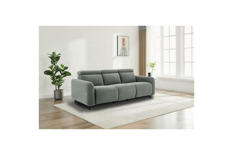 Reclinersofa uten hjørne Loft24 Sofa 3-seter Loft24 Skaane med 2 elektriske reclinere Grå Manchester - Møbler - Sofaer - Reclinersofaer - 3 seters kinosofa & reclinersofa