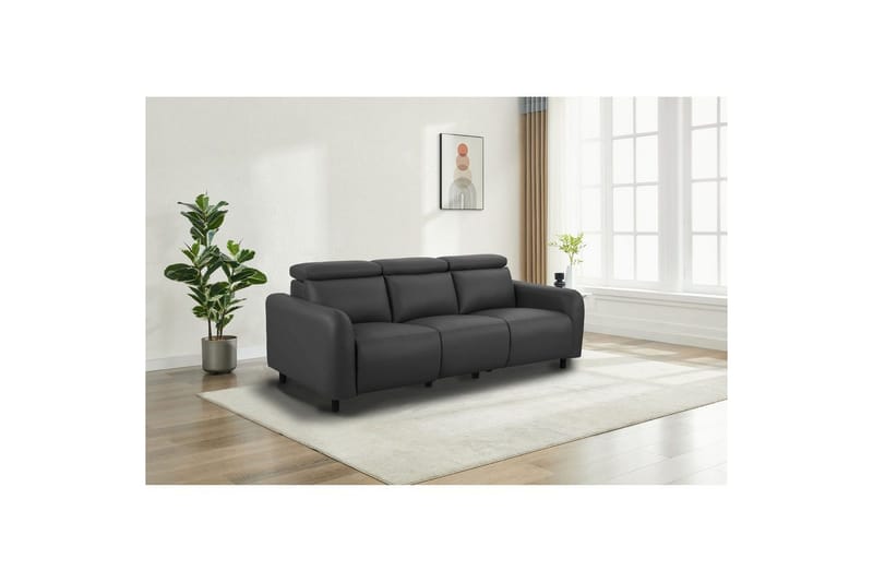 Reclinersofa uten hjørne Loft24 Sofa 3-seter Loft24 Skaane med 2 manuelle reclinere Grå Kunstskinn - Møbler - Sofaer - Reclinersofaer - 3 seters kinosofa & reclinersofa