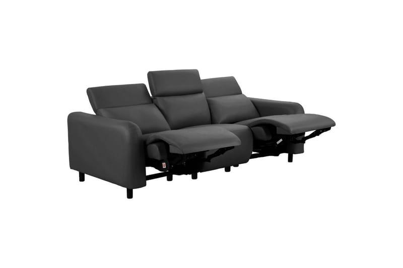 Reclinersofa uten hjørne Loft24 Sofa 3-seter Loft24 Skaane med 2 manuelle reclinere Grå Kunstskinn - Møbler - Sofaer - Reclinersofaer - 3 seters kinosofa & reclinersofa