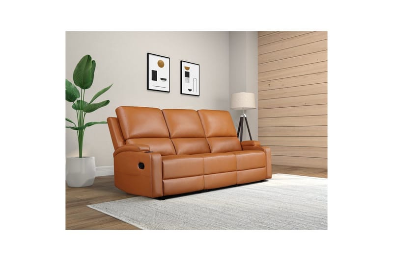 Reclinersofa uten hjørne Loft24 Sofa 3-seters Loft24 Dallas Brun Kunstskinn - Møbler - Sofaer - Reclinersofaer - 3 seters kinosofa & reclinersofa