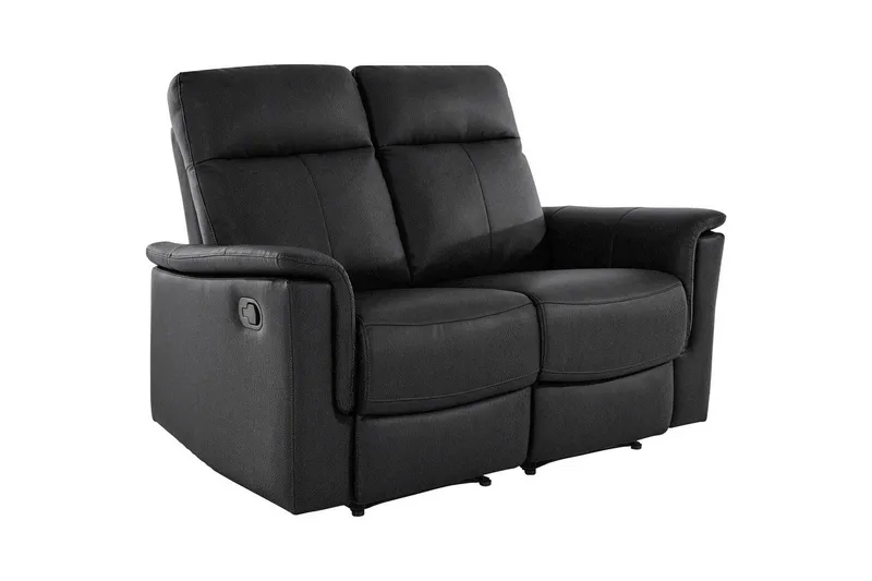 Sofa 2-seter Southbrook Svart, Ekte skinn/PU/Tre/Metall, Manuell hvilestol, Svart, Ekte skinn/PU/Tre/Metall, Manuell hvilestol