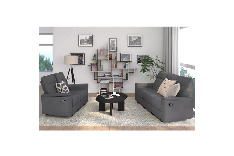 Sofa 3-seter Southbrook Antrasitt, Stoff/tre/metall, Manuell hvilestol - Antrasitt, Stoff/tre/metall, Manuell hvilestol - Møbler - Sofaer - Reclinersofaer - 3 seters kinosofa & reclinersofa
