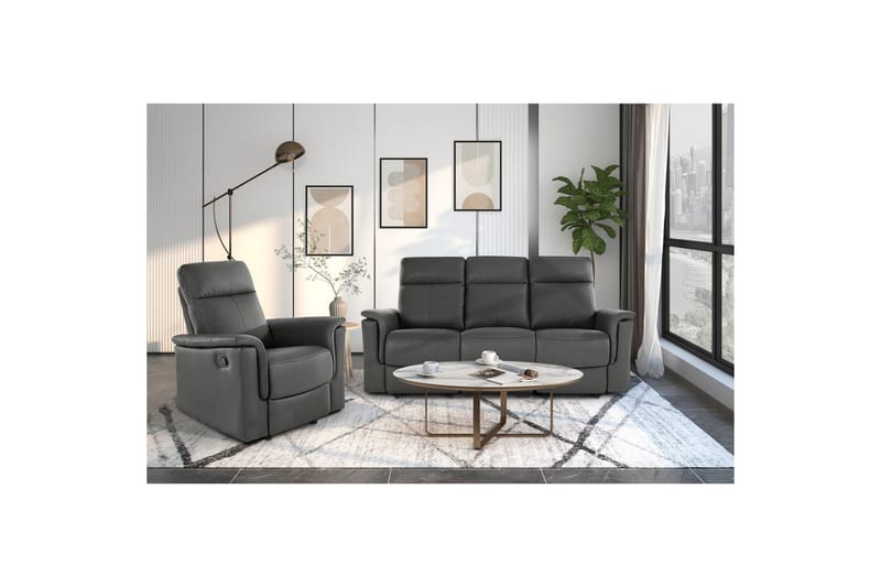 Sofa 3-seter Southbrook Grå, PU/tre/metall, Elektrisk recliner - Grå, PU/tre/metall, Elektrisk recliner - Møbler - Sofaer - Reclinersofaer - 3 seters kinosofa & reclinersofa