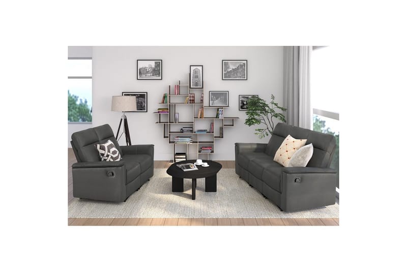 Sofa 3-seter Southbrook Grå, PU/tre/metall, Manuell hvilestol - Grå, PU/tre/metall, Manuell hvilestol - Møbler - Sofaer - Reclinersofaer - 3 seters kinosofa & reclinersofa
