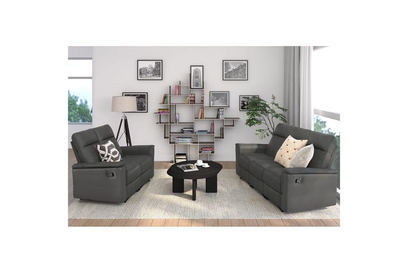 Sofa 3-seter Southbrook Grå, PU/tre/metall, Manuell hvilestol - Grå, PU/tre/metall, Manuell hvilestol - Møbler - Sofaer - Reclinersofaer