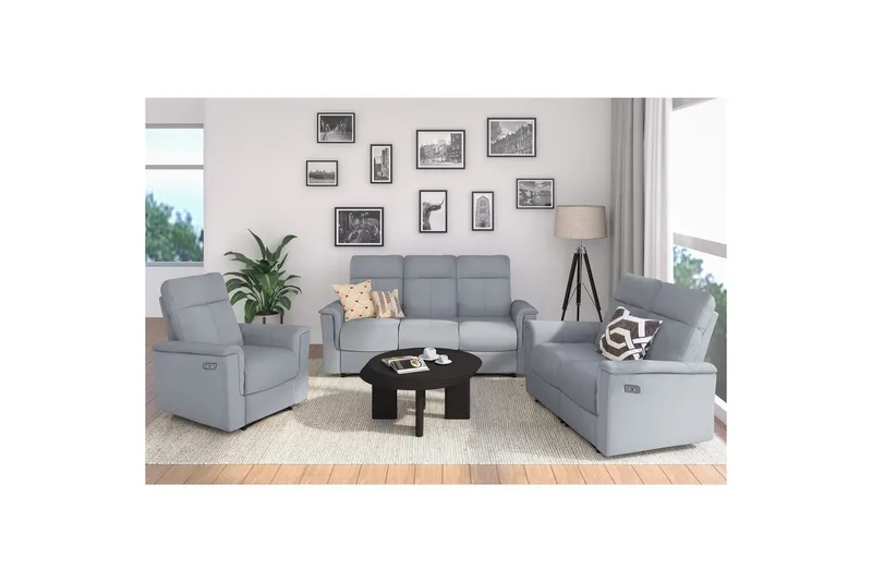 Sofa 3-seter Southbrook Lys grå, Stoff/tre/metall, Elektrisk recliner - Lys grå, Stoff/tre/metall, Elektrisk recliner - Møbler - Sofaer - Reclinersofaer - 3 seters kinosofa & reclinersofa