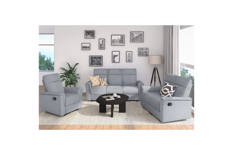 Sofa 3-seter Southbrook Lys grå, Stoff/tre/metall, Manuell hvilestol - Lys grå, Stoff/tre/metall, Manuell hvilestol - Møbler - Sofaer - Reclinersofaer - 3 seters kinosofa & reclinersofa