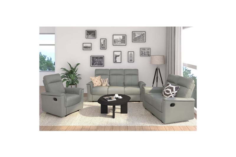 Sofa 3-seter Southbrook Lys grå, PU/tre/metall, Manuell hvilestol - Lys grå, PU/tre/metall, Manuell hvilestol - Møbler - Sofaer - Reclinersofaer - 3 seters kinosofa & reclinersofa