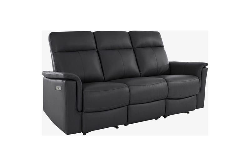 Sofa 3-seter Southbrook Svart, Ekte skinn/PU/Tre/Metall, Elektrisk recliner, Svart, Ekte skinn/PU/Tre/Metall, Elektrisk recliner