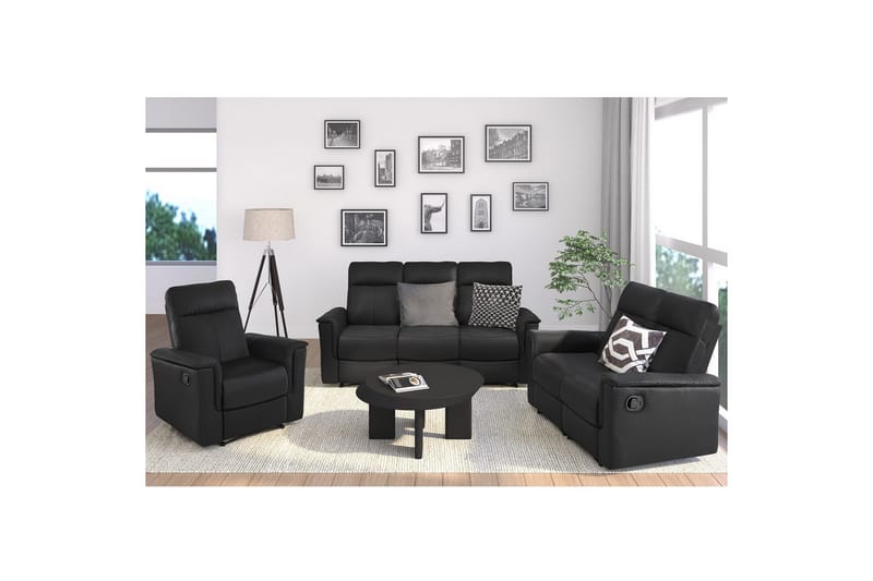 Sofa 3-seter Southbrook Svart, Lær/PU/Tre/Metall, Manuell hvilestol - Svart, Lær/PU/Tre/Metall, Manuell hvilestol - Møbler - Sofaer - Reclinersofaer - 3 seters kinosofa & reclinersofa