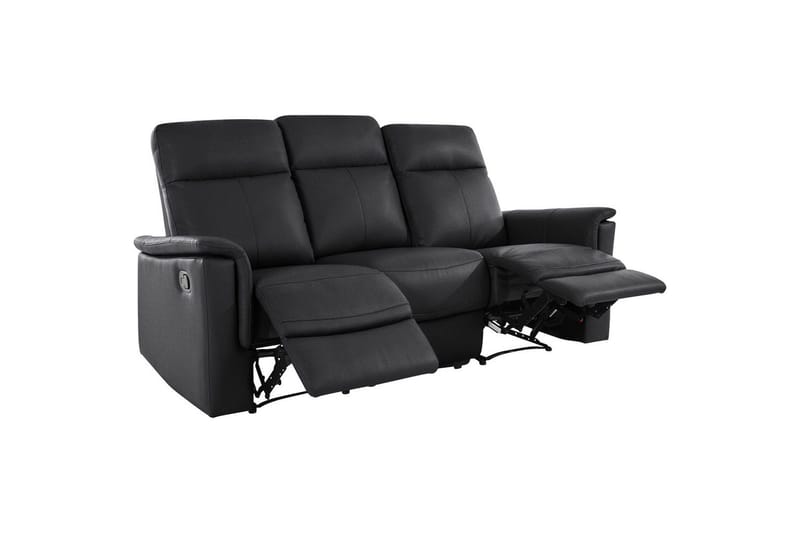 Sofa 3-seter Southbrook Svart, Lær/PU/Tre/Metall, Manuell hvilestol - Svart, Lær/PU/Tre/Metall, Manuell hvilestol - Møbler - Sofaer - Reclinersofaer - 3 seters kinosofa & reclinersofa