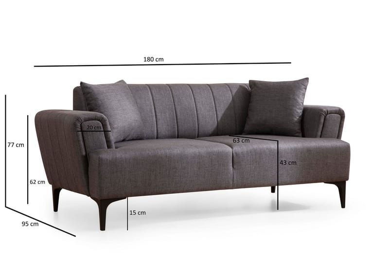 Lilesville 3-seter Sofa - Mørkegrå - Møbler - Sofaer - 2 seter sofa