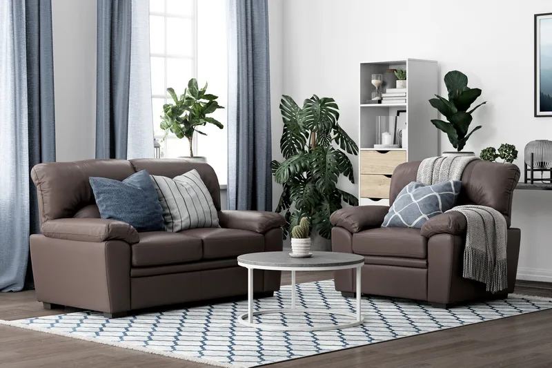 Lindby 2-seters sofa i kunstskinn - Brun - Møbler - Sofaer - Skinnsofaer