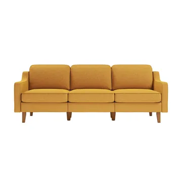Lorvas 3-seter Dyp Sofa med Buede Armlener i Stoff med Trebein - Sennepsgul - Møbler - Sofaer - Fløyel sofaer