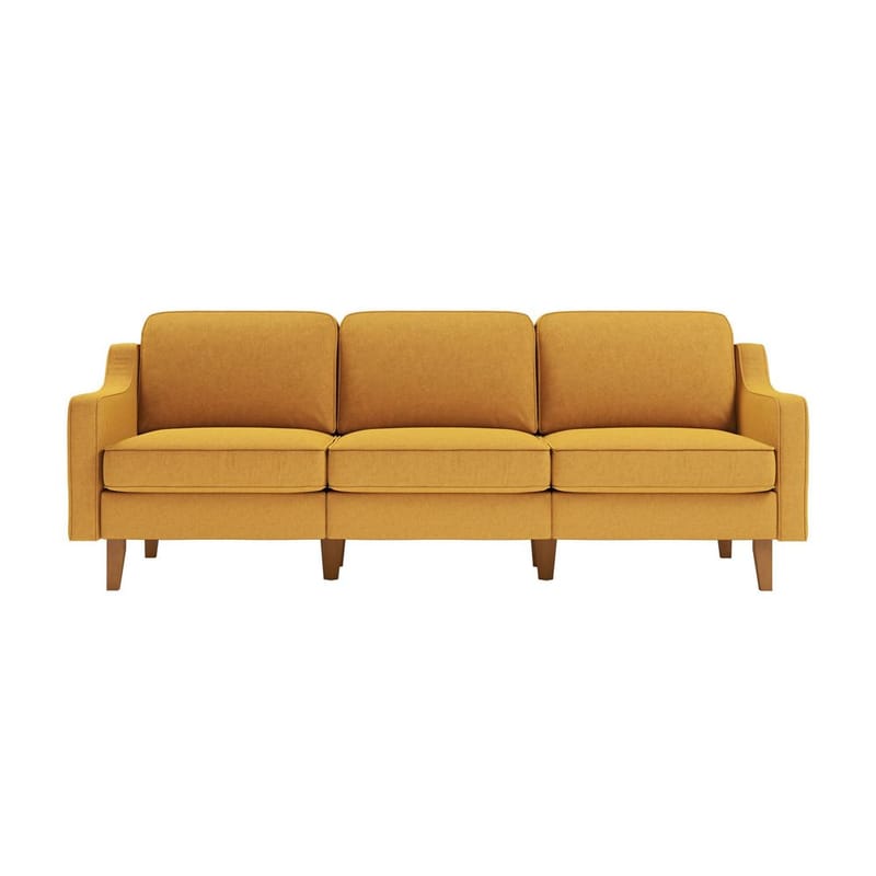 Lorvas 3-seter Dyp Sofa med Buede Armlener i Stoff med Trebein - Sennepsgul - Møbler - Sofaer - Fløyel sofaer