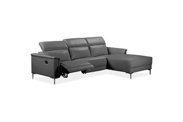 Lund 3-seter Høyrevendt Hjørnesofa med Recliner og Sjeselong i Ekte Lær - Grå - Møbler - Sofaer - Skinnsofaer