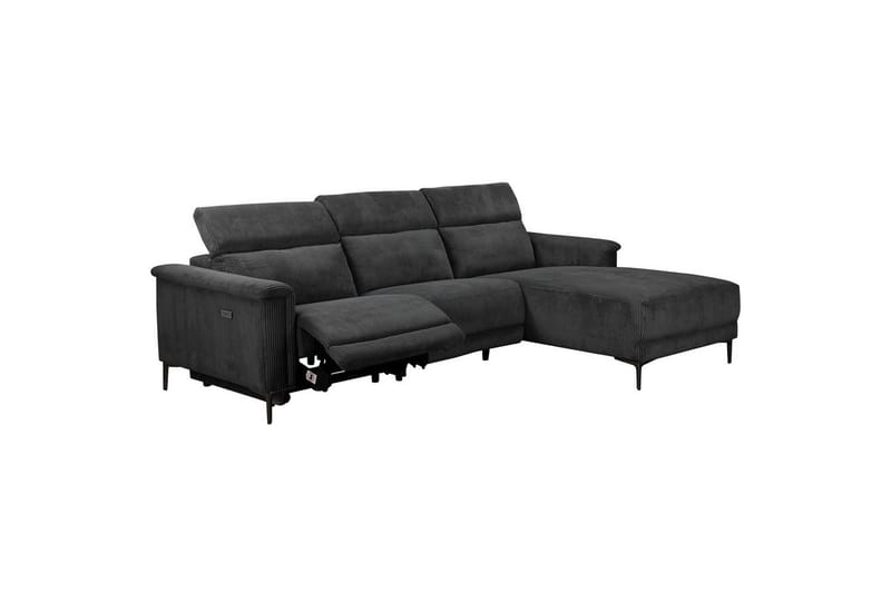 Lund 3-seter Høyrevendt Hjørnesofa med Recliner og Sjeselong i Kordfløyel - Grå - Møbler - Sofaer - Reclinersofaer