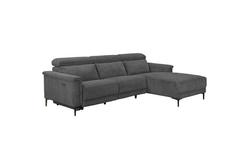 Lund 3-seter Høyrevendt Hjørnesofa med Recliner og Sjeselong i Kordfløyel - Grå - Møbler - Sofaer - Reclinersofaer