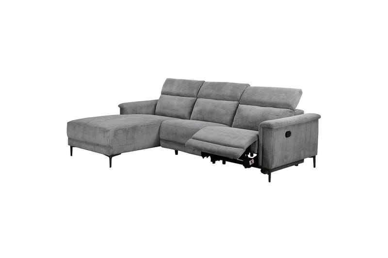 Lund 3-seter Venstrevendt Hjørnesofa med Recliner og Nakkestøtte i Kordfløyel - Grå - Møbler - Sofaer - Reclinersofaer