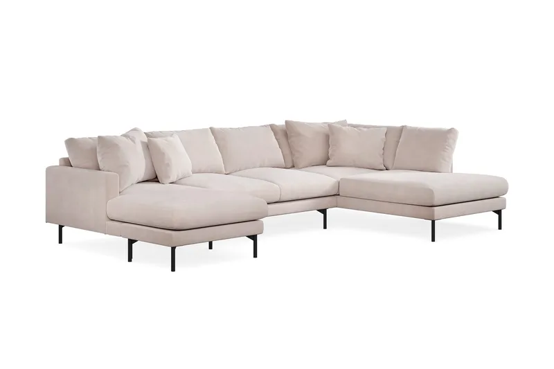 Menard 4-seters Høyrevendt Stor U-formet Dyp Sofa med Divan og Sjeselong i Fløyel - Beige - Møbler - Sofaer - Fløyel sofaer