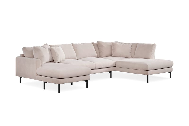 Menard 4-seters Høyrevendt Stor U-formet Dyp Sofa med Divan og Sjeselong i Fløyel - Beige - Møbler - Sofaer - Fløyel sofaer