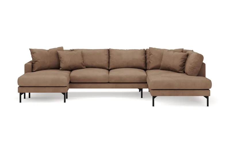 Menard 4-seters Høyrevendt Stor U-formet Dyp Sofa med Divan og Sjeselong i Manchester - Brun - Møbler - Sofaer - U-sofa
