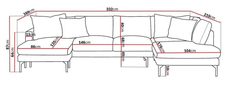 Menard 4-seters Høyrevendt Stor U-formet Dyp Sofa med Divan og Sjeselong i Stoff - Brun - Møbler - Sofaer - U-sofa