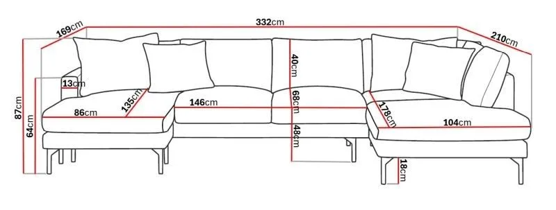 Menard 4-seters Høyrevendt Stor U-formet Dyp Sofa med Divan og Sjeselong i Stoff - Brun - Møbler - Sofaer - U-sofa