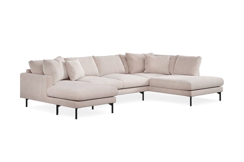 Menard 4-seters Høyrevendt U-formet Sofa med Divan og Sjeselong i Fløyel - Beige - Møbler - Sofaer - Fløyel sofaer