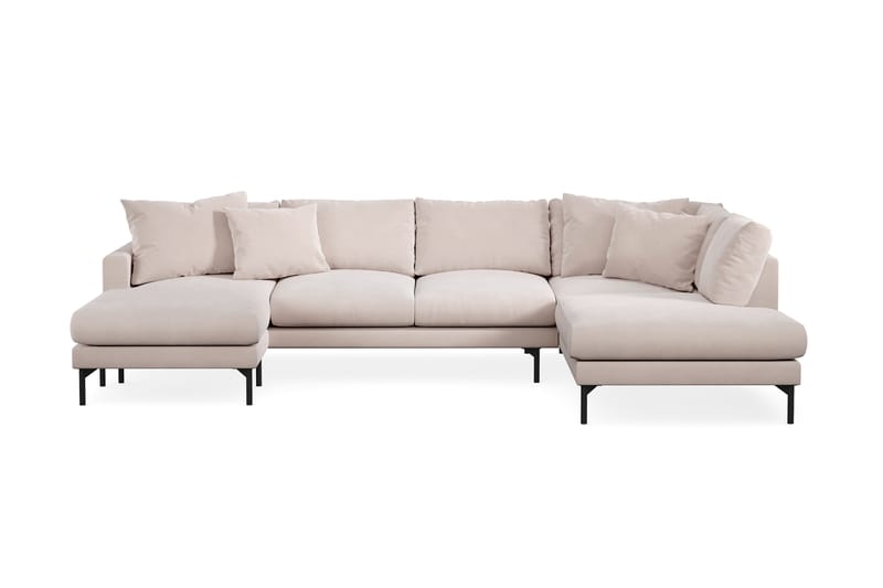 Menard 4-seters Høyrevendt U-formet Sofa med Divan og Sjeselong i Fløyel - Beige - Møbler - Sofaer - Fløyel sofaer