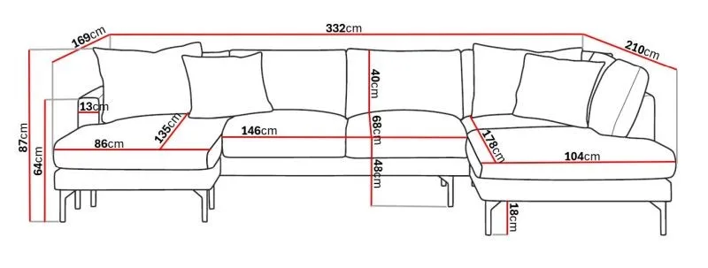 Menard 4-seters Høyrevendt U-formet Sofa med Divan og Sjeselong i Manchester - Brun - Møbler - Sofaer - U-sofa