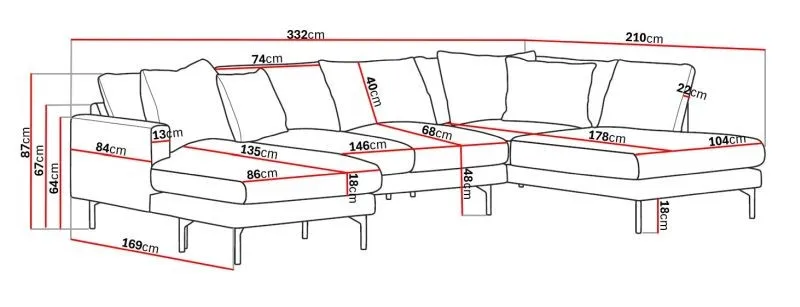 Menard 4-seters Høyrevendt U-formet Sofa med Divan og Sjeselong i Stoff - Brun - Møbler - Sofaer - U-sofa