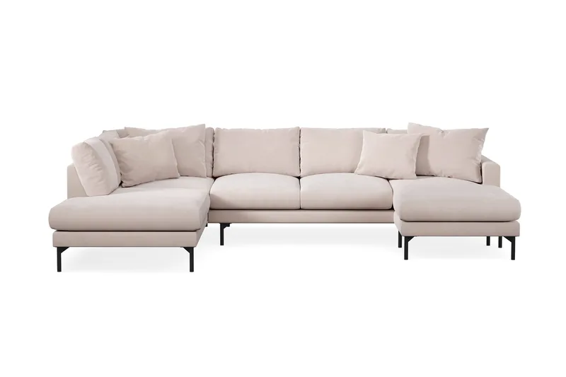 Menard 4-seters Venstrevendt Stor U-formet Dyp Large Sofa med Divan og Sjeselong i Fløyel - Beige - Møbler - Sofaer - Fløyel sofaer