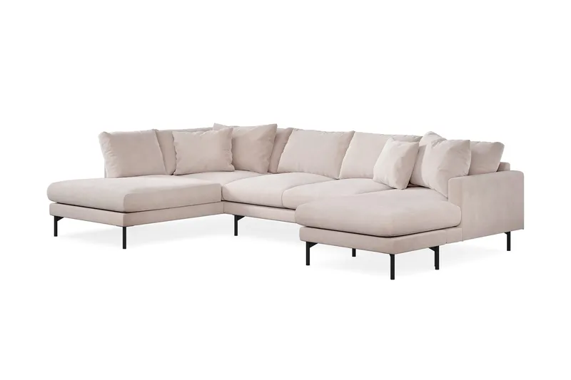 Menard 4-seters Venstrevendt Stor U-formet Dyp Large Sofa med Divan og Sjeselong i Fløyel - Beige - Møbler - Sofaer - Fløyel sofaer