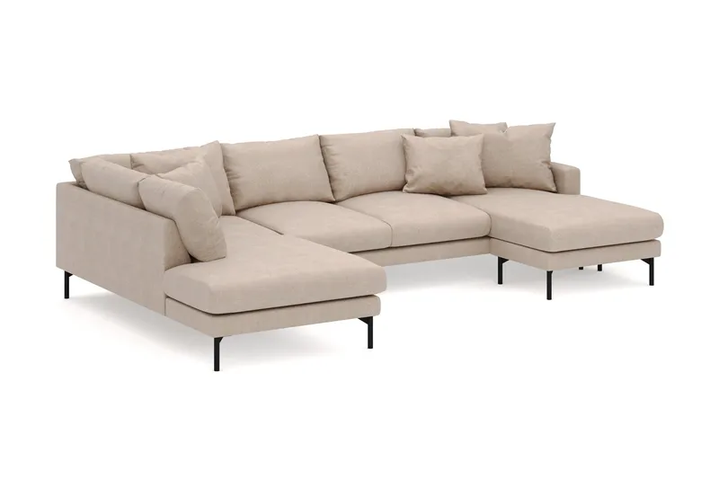 Menard 4-seters Venstrevendt Stor U-formet Dyp Large Sofa med Divan og Sjeselong i Stoff - Beige - Møbler - Sofaer - U-sofa