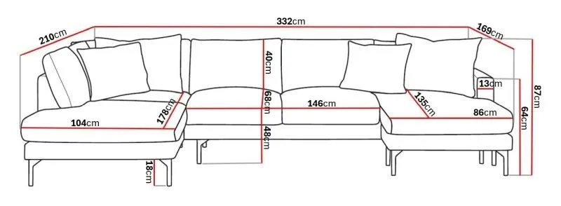 Menard 4-seters Venstrevendt Stor U-formet Dyp Large Sofa med Divan og Sjeselong i Stoff - Brun - Møbler - Sofaer - U-sofa