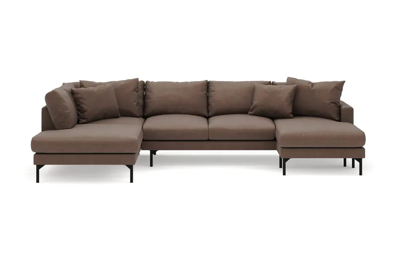 Menard 4-seters Venstrevendt Stor U-formet Dyp Large Sofa med Divan og Sjeselong i Stoff - Brun - Møbler - Sofaer - U-sofa