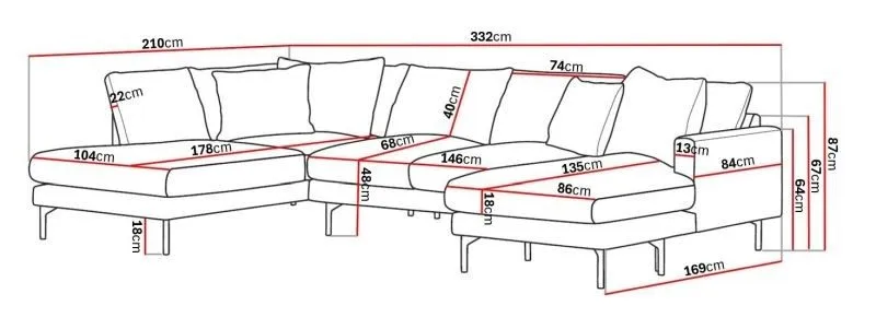 Menard 4-seters Venstrevendt Stor U-formet Dyp Large Sofa med Divan og Sjeselong i Stoff - Brun - Møbler - Sofaer - U-sofa
