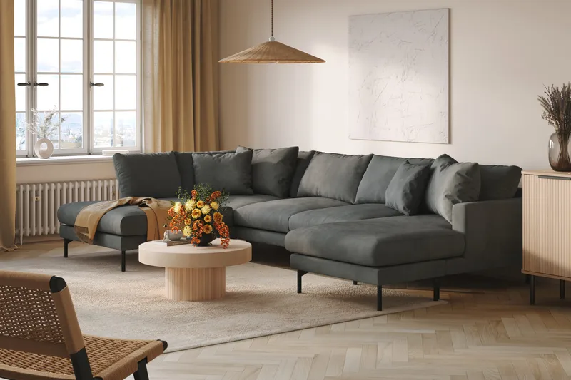Menard 4-seters Venstrevendt Stor U-formet Dyp Sofa med Divan og Sjeselong i Manchester - Grå - Møbler - Sofaer - U-sofa
