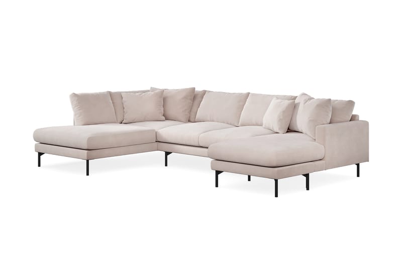 Menard 4-seters Venstrevendt U-formet Large Sofa med Divan og Sjeselong i Fløyel - Beige - Møbler - Sofaer - Fløyel sofaer