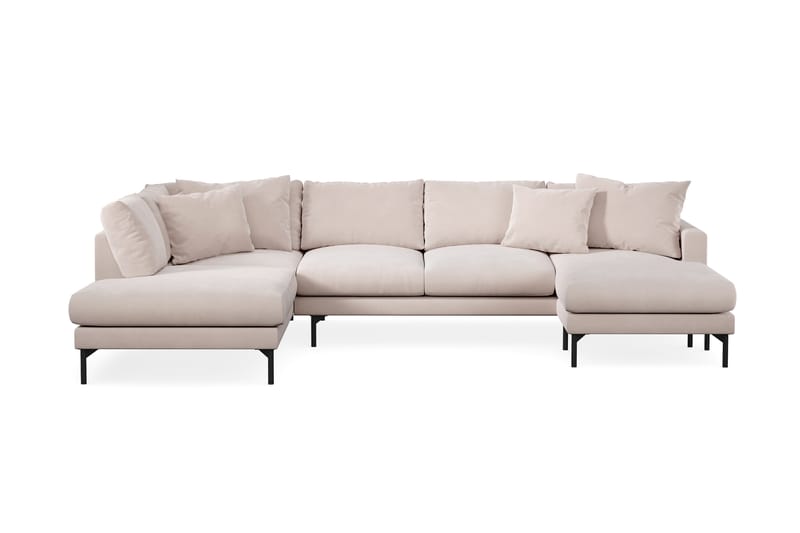 Menard 4-seters Venstrevendt U-formet Large Sofa med Divan og Sjeselong i Fløyel - Beige - Møbler - Sofaer - Fløyel sofaer