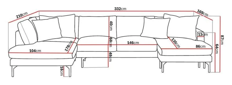 Menard 4-seters Venstrevendt U-formet Large Sofa med Divan og Sjeselong i Manchester - Brun - Møbler - Sofaer - U-sofa